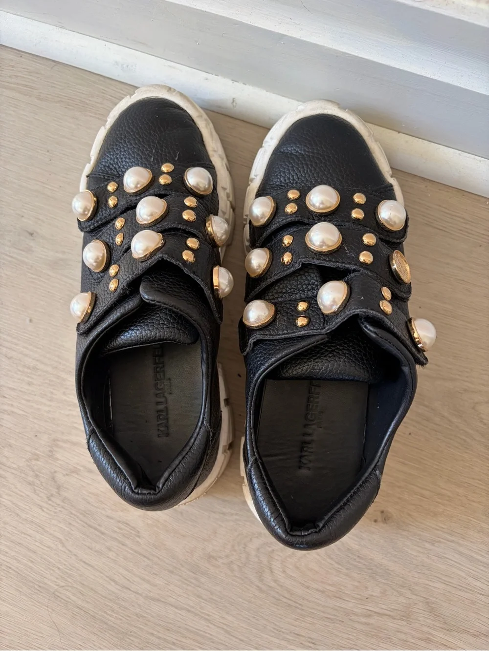 Karl Lagerfeld Black Pearl-Embellished Platform Sneakers